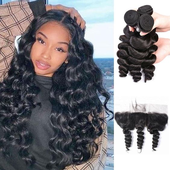 3 Paquets de Tissage + Lace Frontale Loose Wave