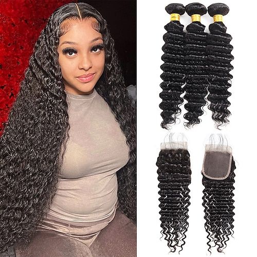 3 Paquets de Tissage + Closure Deep Wave