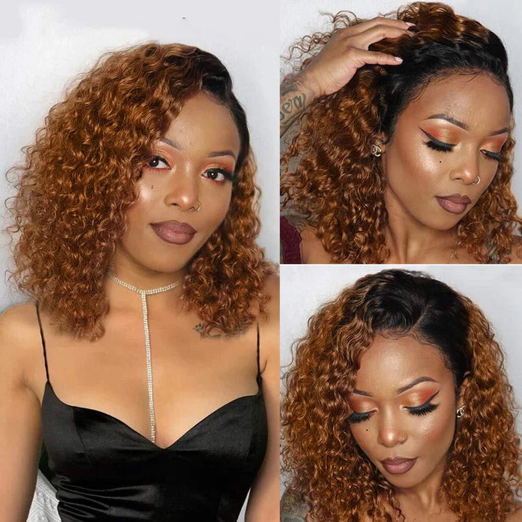 Bob Wig Lace Frontale 13x4 Ombre Curly Water Wave