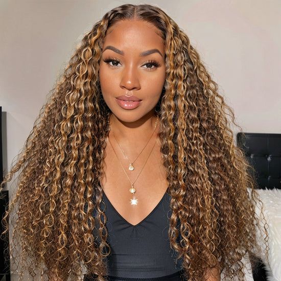 Lace Frontale 13x4 4x4 Highlight Marron Curly Deep Wave