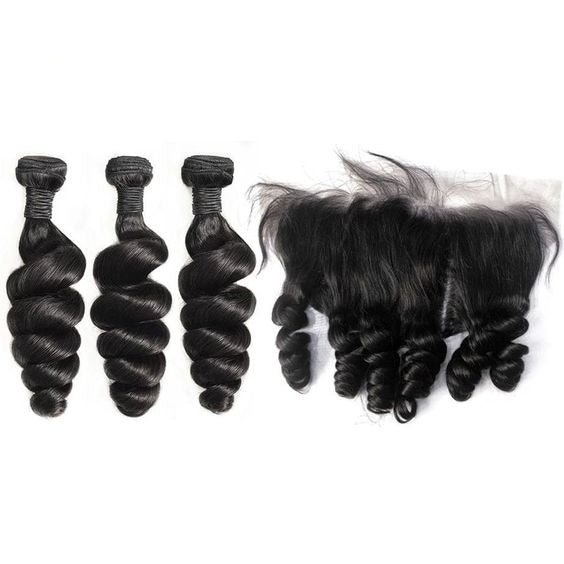 3 Paquets de Tissage + Lace Frontale Loose Wave
