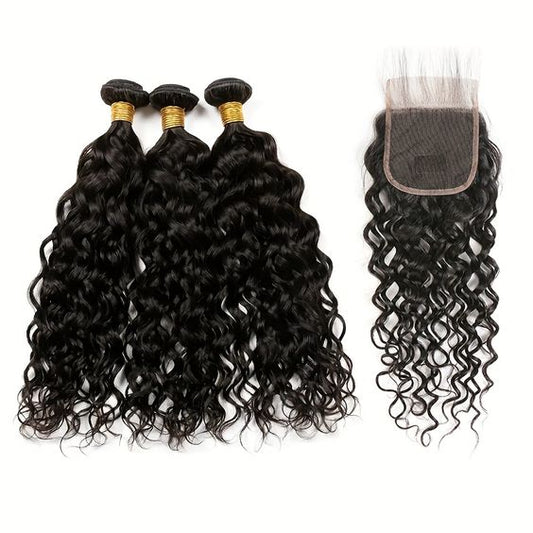 3 Paquets de Tissage + Closure Curly Water Wave
