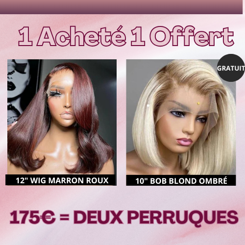 Offre à 175€ = 12" Pérruque Marron Roux + 10" Bob Blond Ombré